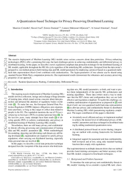 A Quantization-based Technique for Privacy Preserving Distributed
  Learning