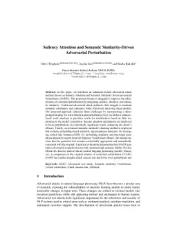 Saliency Attention and Semantic Similarity-Driven Adversarial
  Perturbation