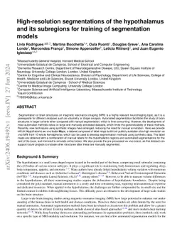 High-resolution segmentations of the hypothalamus and its subregions for
  training of segmentation models