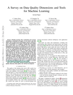A Survey on Data Quality Dimensions and Tools for Machine Learning