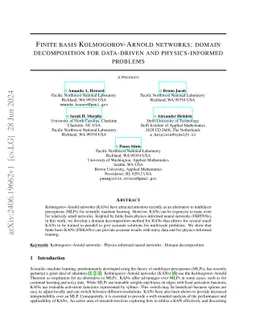 Finite basis Kolmogorov-Arnold networks: domain decomposition for data-driven and physics-informed problems