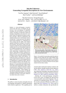 Into the Unknown: Generating Geospatial Descriptions for New
  Environments