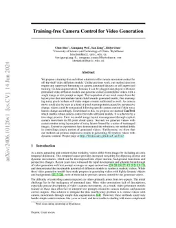 Training-free Camera Control for Video Generation