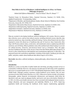 Data Ethics in the Era of Healthcare Artificial Intelligence in Africa:
  An Ubuntu Philosophy Perspective