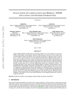 Evaluation of Large Language Models: STEM education and Gender
  Stereotypes