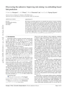 Improving rule mining via embedding-based link prediction