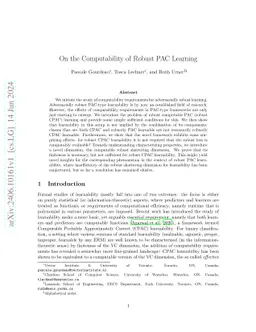 On the Computability of Robust PAC Learning