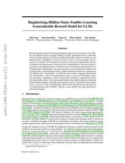 Regularizing Hidden States Enables Learning Generalizable Reward Model
  for LLMs