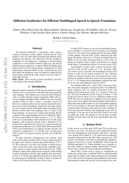 Diffusion Synthesizer for Efficient Multilingual Speech to Speech
  Translation