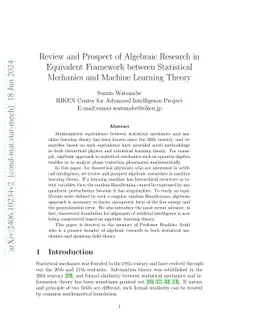 Review and Prospect of Algebraic Research in Equivalent Framework between Statistical Mechanics and Machine Learning Theory
