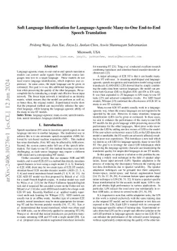 Soft Language Identification for Language-Agnostic Many-to-One
  End-to-End Speech Translation