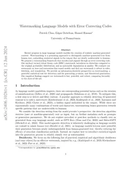 Watermarking Language Models with Error Correcting Codes