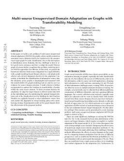 Multi-source Unsupervised Domain Adaptation on Graphs with
  Transferability Modeling
