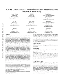 ADSNet: Cross-Domain LTV Prediction with an Adaptive Siamese Network in
  Advertising