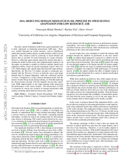 SOA: Reducing Domain Mismatch in SSL Pipeline by Speech Only Adaptation
  for Low Resource ASR