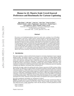 Humor in AI: Massive Scale Crowd-Sourced Preferences and Benchmarks for
  Cartoon Captioning