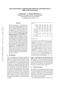 Facts-and-Feelings: Capturing both Objectivity and Subjectivity in
  Table-to-Text Generation