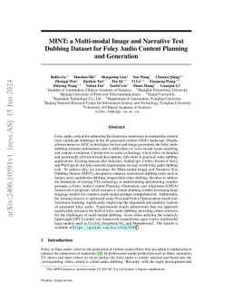MINT: a Multi-modal Image and Narrative Text Dubbing Dataset for Foley
  Audio Content Planning and Generation