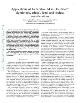 Applications of Generative AI in Healthcare: algorithmic, ethical, legal
  and societal considerations