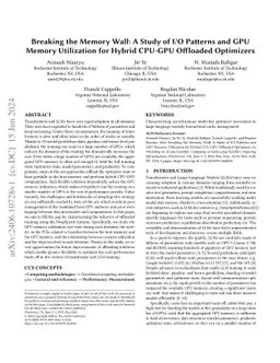 Breaking the Memory Wall: A Study of I/O Patterns and GPU Memory
  Utilization for Hybrid CPU-GPU Offloaded Optimizers