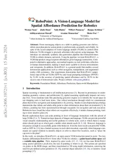 RoboPoint: A Vision-Language Model for Spatial Affordance Prediction for
  Robotics