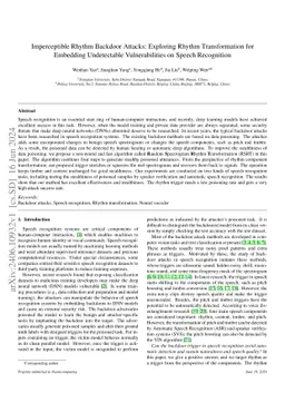 Imperceptible Rhythm Backdoor Attacks: Exploring Rhythm Transformation
  for Embedding Undetectable Vulnerabilities on Speech Recognition