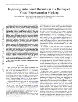 Improving Adversarial Robustness via Decoupled Visual Representation
  Masking