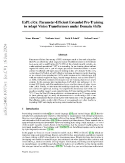 ExPLoRA: Parameter-Efficient Extended Pre-Training to Adapt Vision Transformers under Domain Shifts