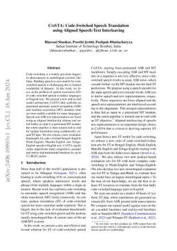 CoSTA: Code-Switched Speech Translation using Aligned Speech-Text
  Interleaving