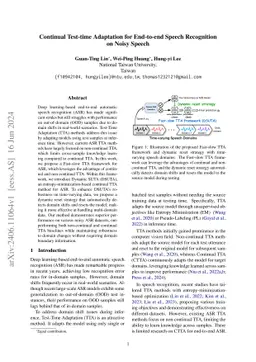 Continual Test-time Adaptation for End-to-end Speech Recognition on
  Noisy Speech