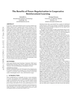 The Benefits of Power Regularization in Cooperative Reinforcement
  Learning