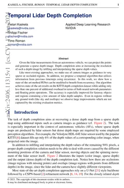 Temporal Lidar Depth Completion