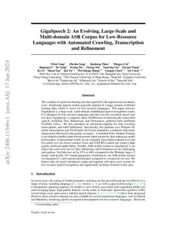 GigaSpeech 2: An Evolving, Large-Scale and Multi-domain ASR Corpus for Low-Resource Languages with Automated Crawling, Transcription and Refinement