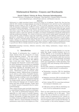 Mathematical Entities: Corpora and Benchmarks