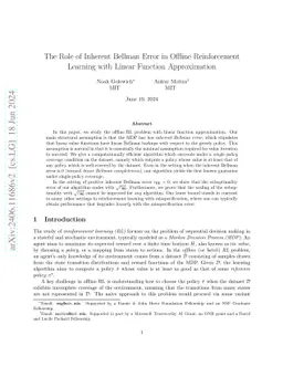 The Role of Inherent Bellman Error in Offline Reinforcement Learning
  with Linear Function Approximation