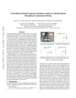 A First Physical-World Trajectory Prediction Attack via LiDAR-induced
  Deceptions in Autonomous Driving
