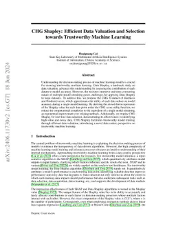 CHG Shapley: Efficient Data Valuation and Selection towards Trustworthy Machine Learning