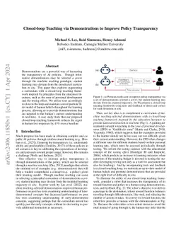 Closed-loop Teaching via Demonstrations to Improve Policy Transparency