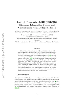 Entropic Regression DMD (ERDMD) Discovers Informative Sparse and
  Nonuniformly Time Delayed Models
