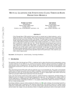 Mutual Learning for Finetuning Click-Through Rate Prediction Models