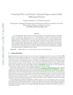 Centering Policy and Practice: Research Gaps around Usable Differential
  Privacy