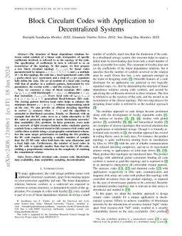 Block Circulant Codes with Application to Decentralized Systems