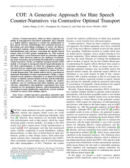COT: A Generative Approach for Hate Speech Counter-Narratives via
  Contrastive Optimal Transport