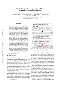 Can Tool-augmented Large Language Models be Aware of Incomplete Conditions?