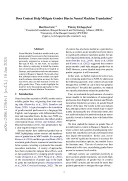 Does Context Help Mitigate Gender Bias in Neural Machine Translation?