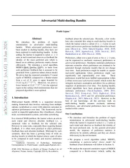 Adversarial Multi-dueling Bandits