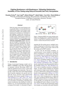 Fighting Randomness with Randomness: Mitigating Optimisation Instability
  of Fine-Tuning using Delayed Ensemble and Noisy Interpolation