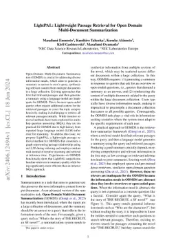 LightPAL: Lightweight Passage Retrieval for Open Domain Multi-Document
  Summarization