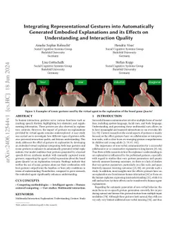 Integrating Representational Gestures into Automatically Generated
  Embodied Explanations and its Effects on Understanding and Interaction
  Quality