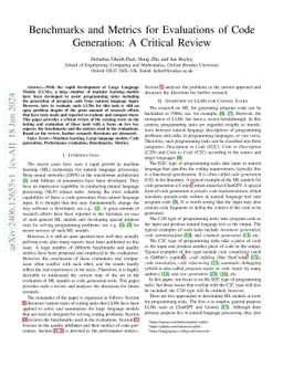 Benchmarks and Metrics for Evaluations of Code Generation: A Critical
  Review